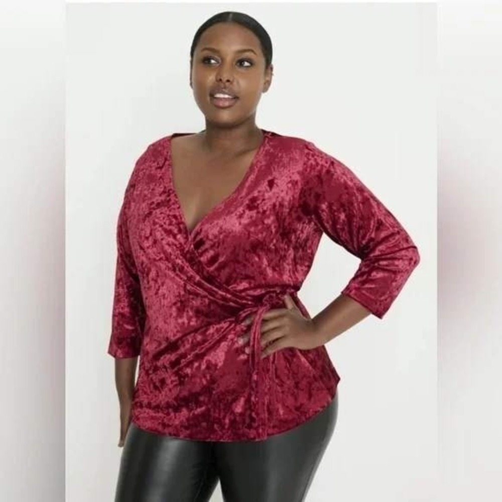 Inner Beauty‎ Burgundy Crushed Velvet Wrap Top 1X Whimsigoth Witchy Goth